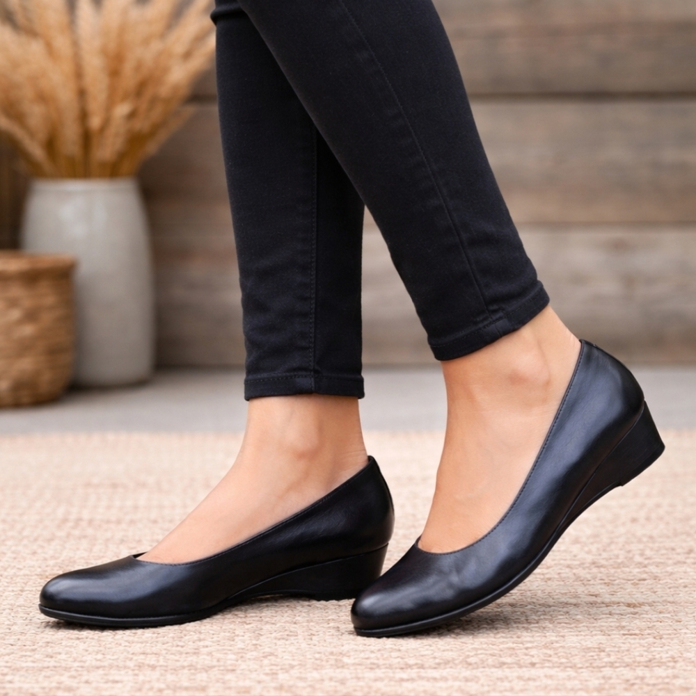 AEROSOLES Sotellite Y2K Minimalist Revival Leather Comfort Wedge Pumps 7.5M